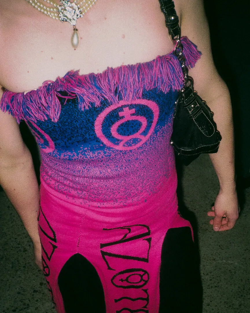 A pink and blue knitted AZOTH dress