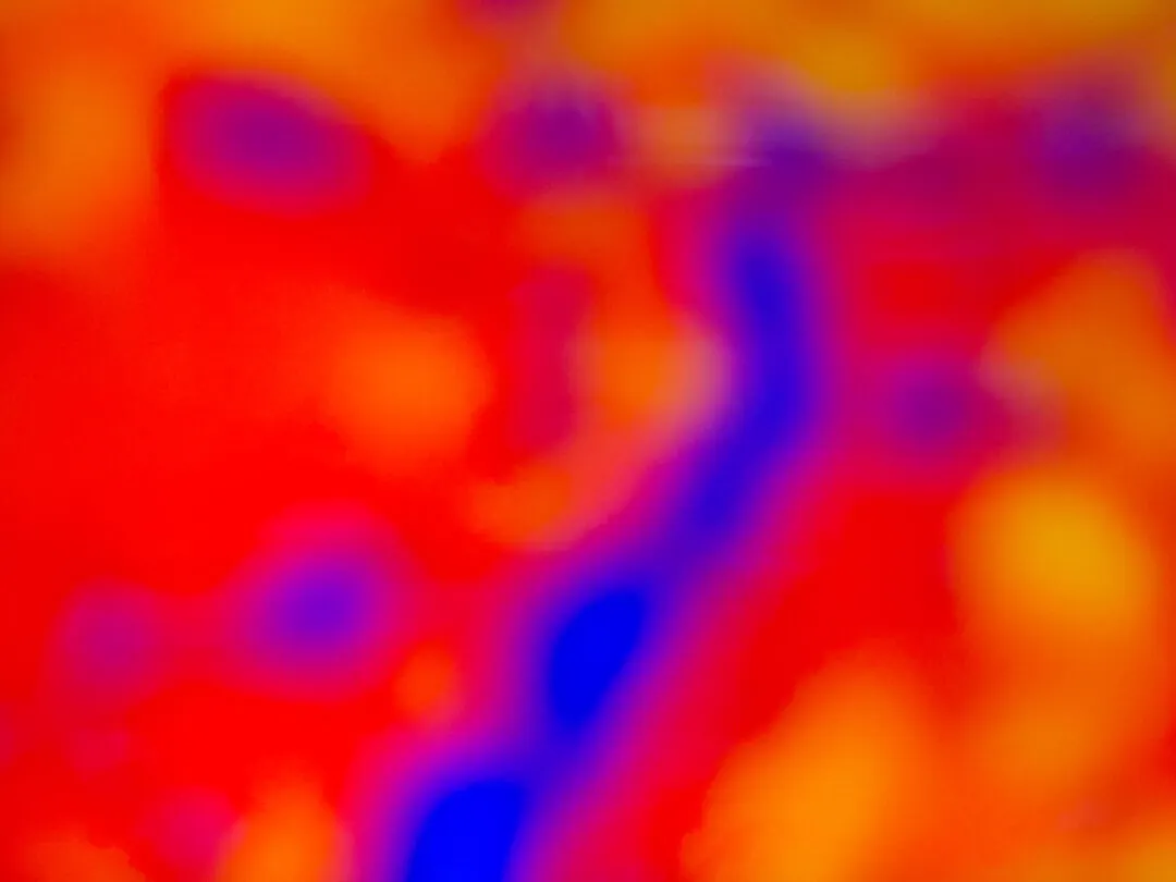 Abstract infrared image in red, orange and deep blue