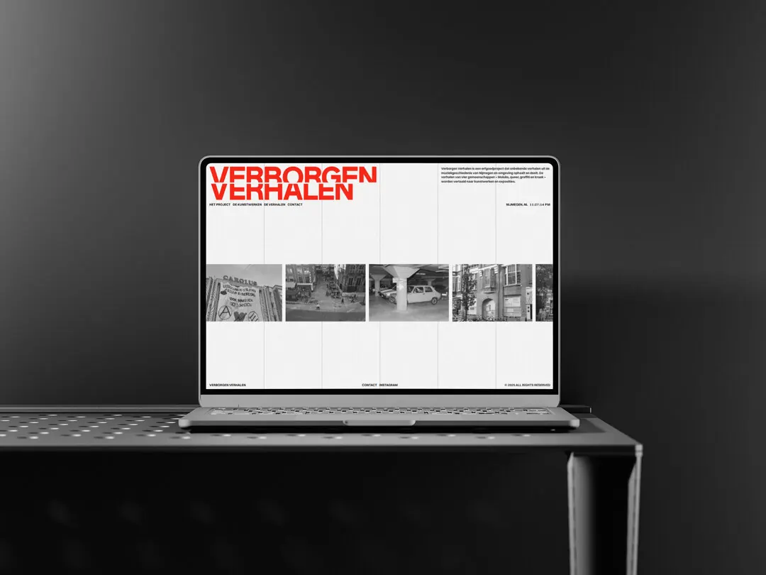 The Verborgen Verhalen website on a laptop
